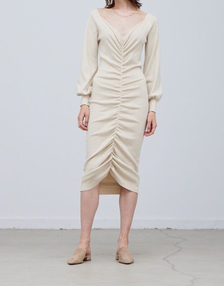 Shirred Sweater Midi Dress - BTK COLLECTIONS