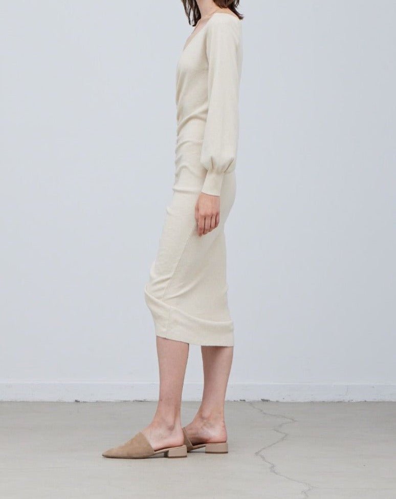 Shirred Sweater Midi Dress - BTK COLLECTIONS