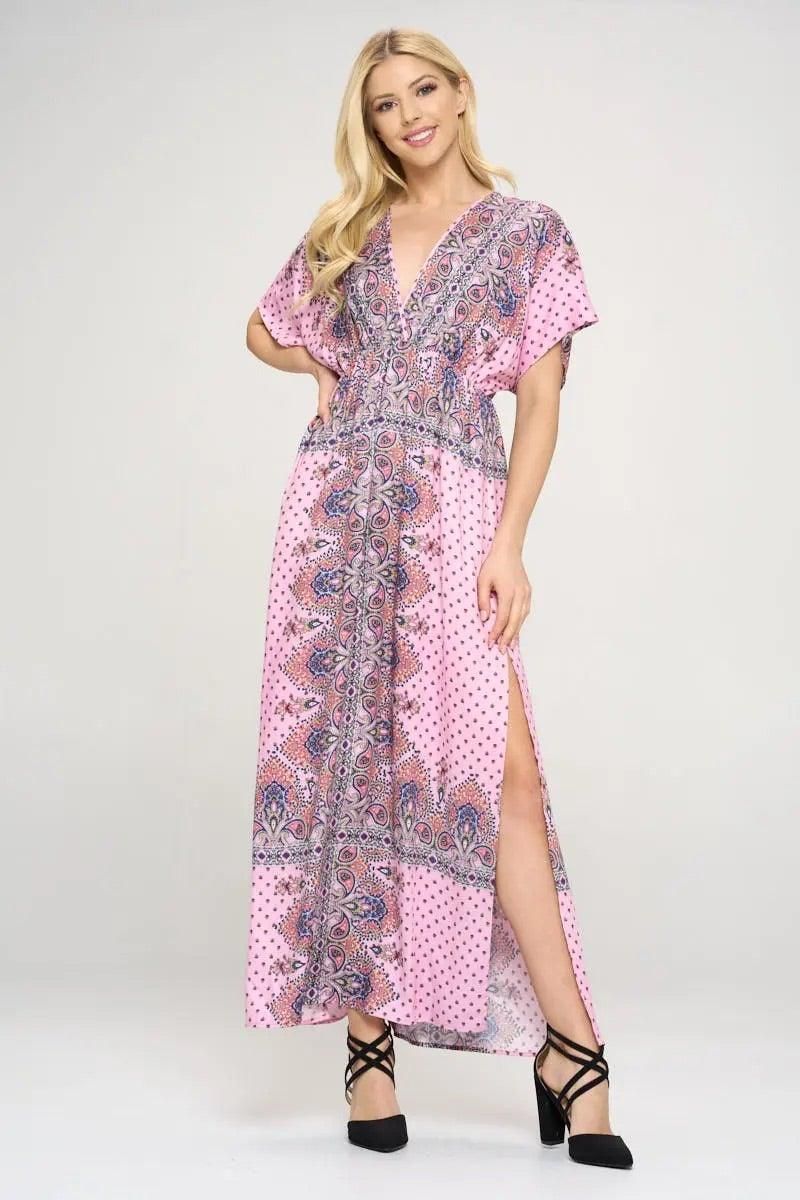 Surplice Maxi Dress With Side Slit - BTK COLLECTIONS