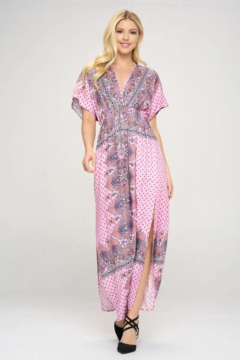 Surplice Maxi Dress With Side Slit - BTK COLLECTIONS