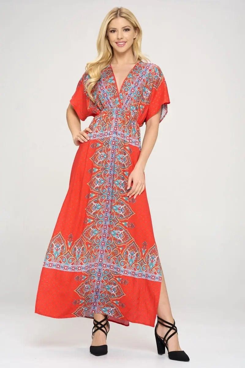 Surplice Maxi Dress With Side Slit - BTK COLLECTIONS