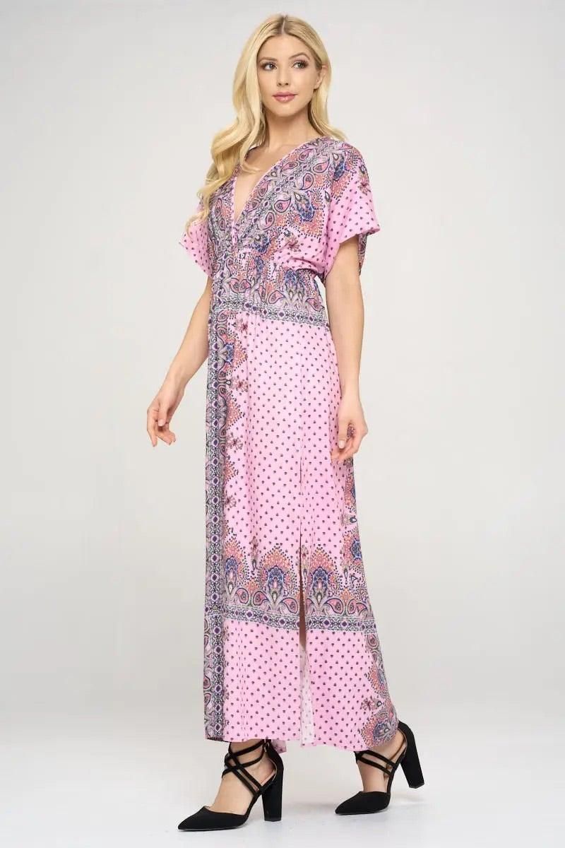 Surplice Maxi Dress With Side Slit - BTK COLLECTIONS