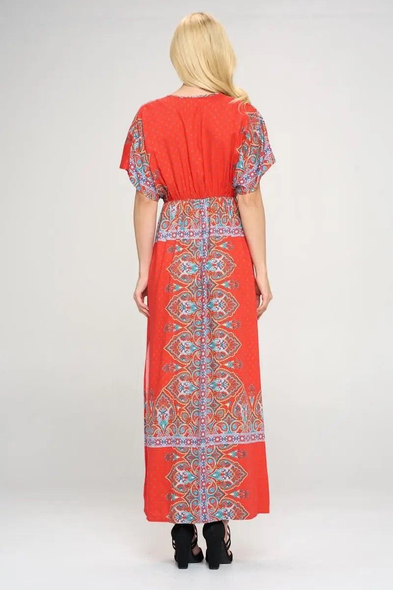 Surplice Maxi Dress With Side Slit - BTK COLLECTIONS