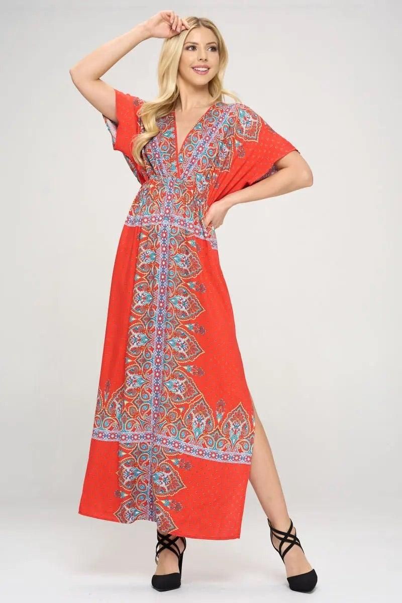 Surplice Maxi Dress With Side Slit - BTK COLLECTIONS