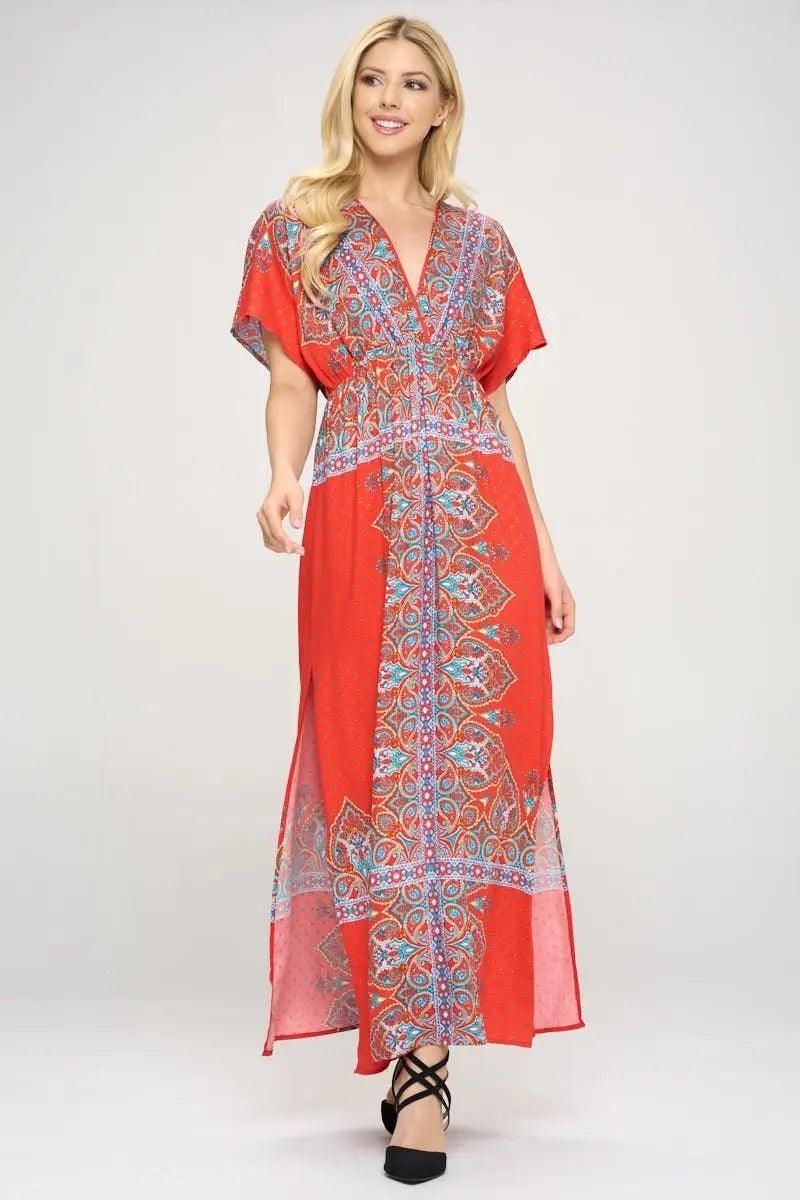 Surplice Maxi Dress With Side Slit - BTK COLLECTIONS