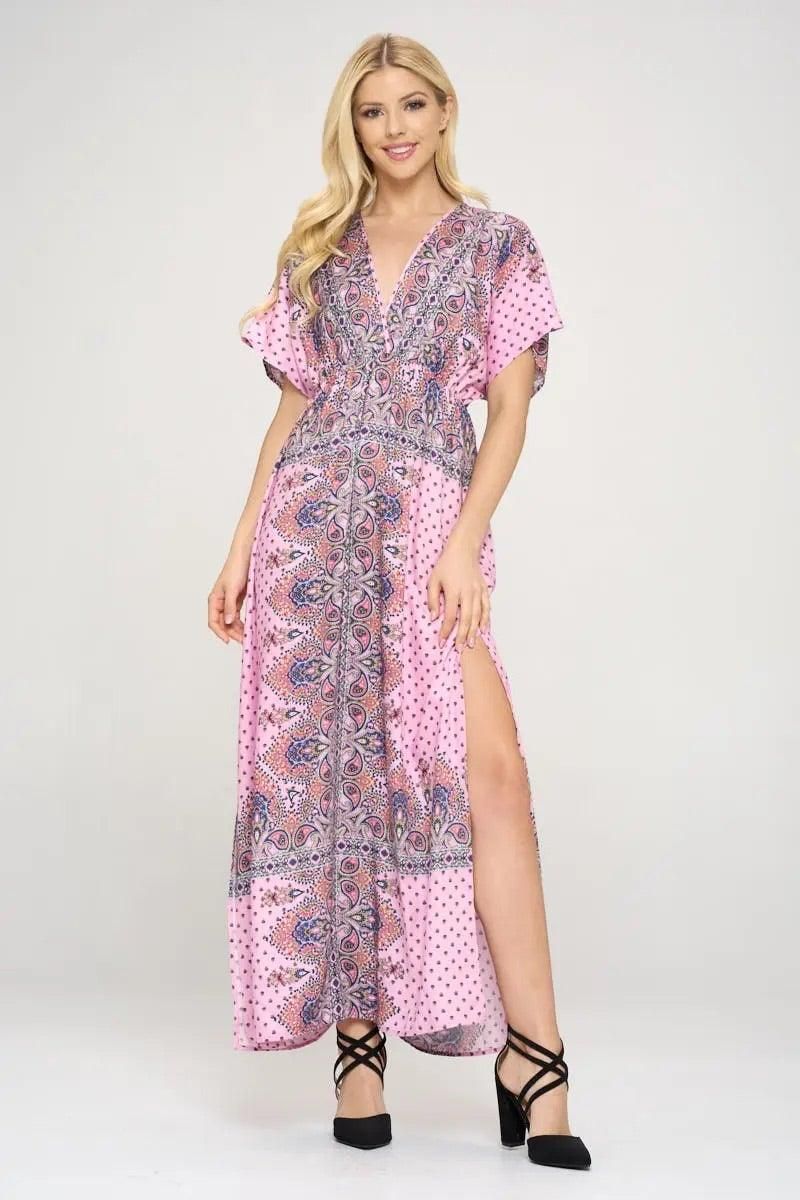 Surplice Maxi Dress With Side Slit - BTK COLLECTIONS