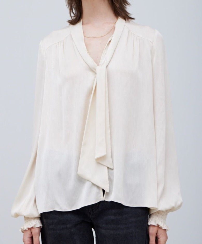 Texture Satin Tied Blouse - BTK COLLECTIONS