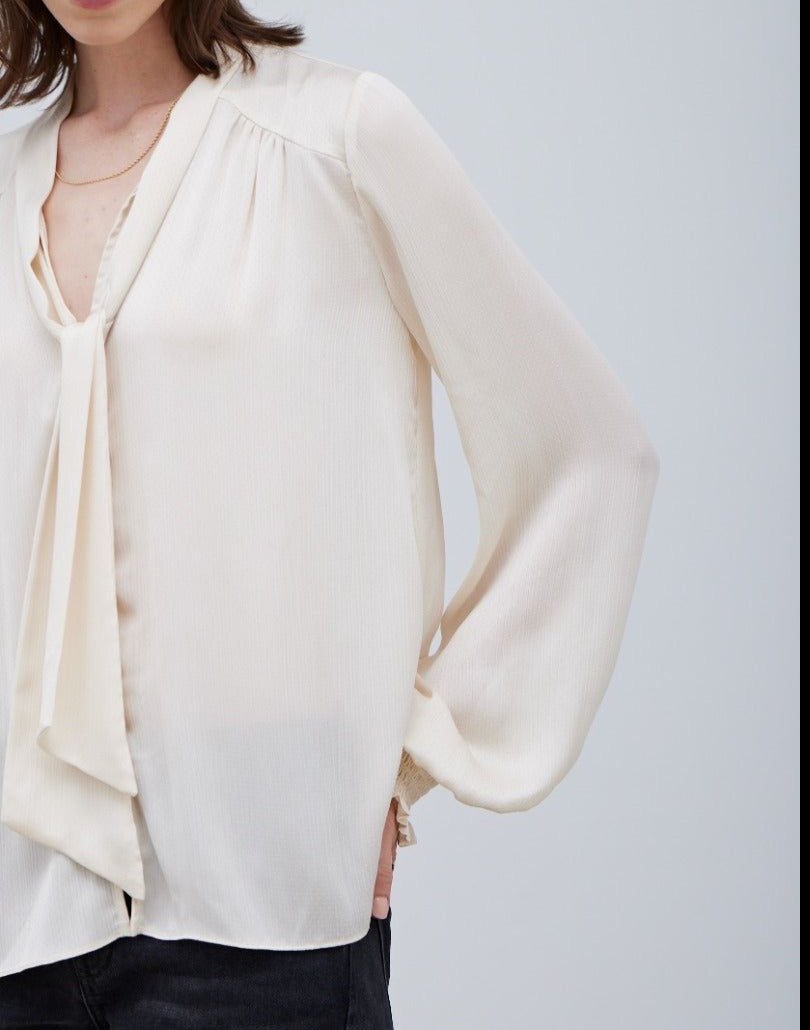 Texture Satin Tied Blouse - BTK COLLECTIONS