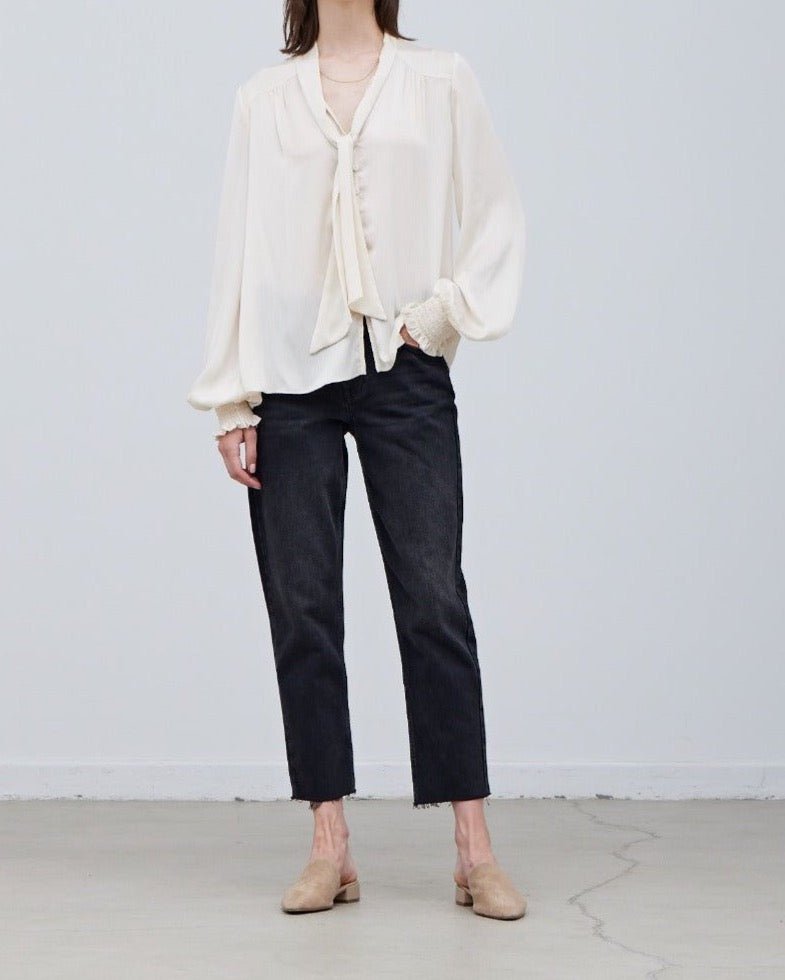 Texture Satin Tied Blouse - BTK COLLECTIONS