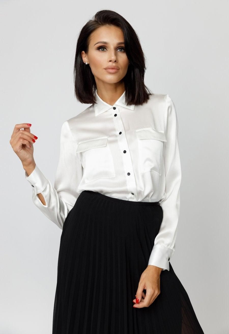 White Front - Pocket Silk Blouse - BTK COLLECTIONS