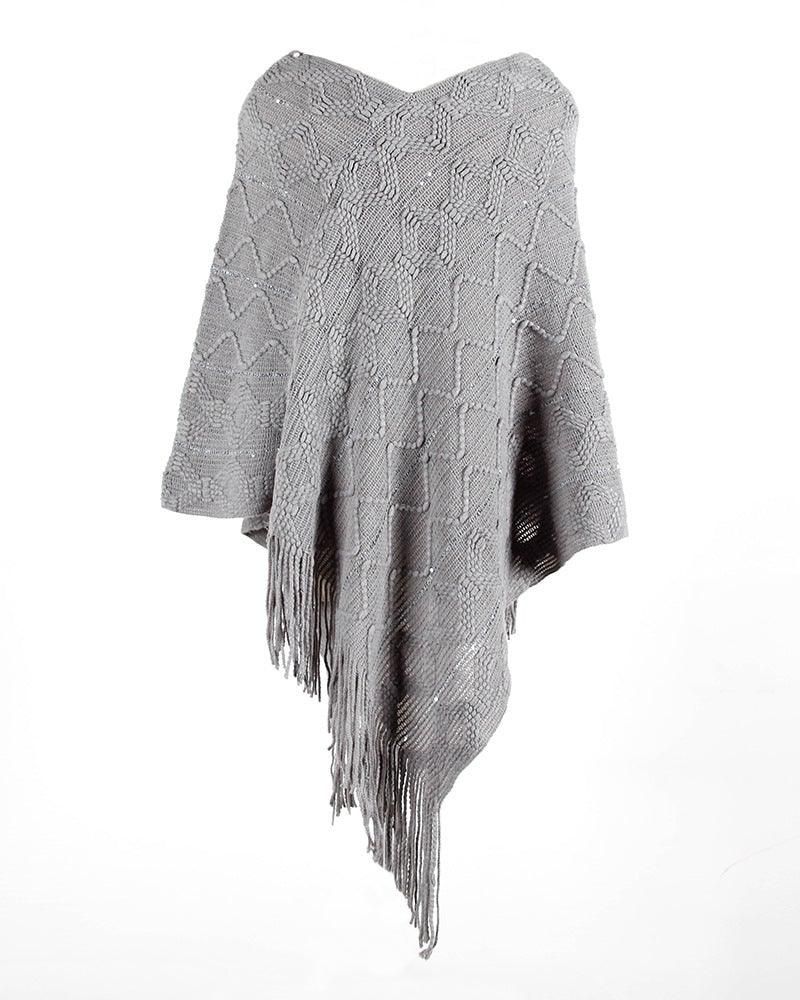 Women Poncho With Pearls & Fringes - BTK COLLECTIONS